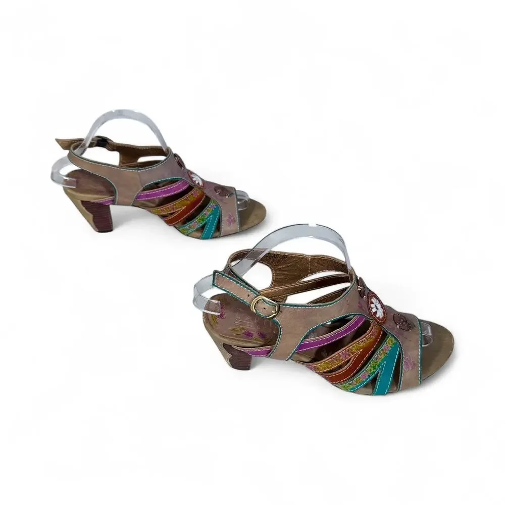 Spring Step L'Artiste Women's 39 US 8.5 Leather Boho Open Toe Heeled Sandals - Picture 3 of 13